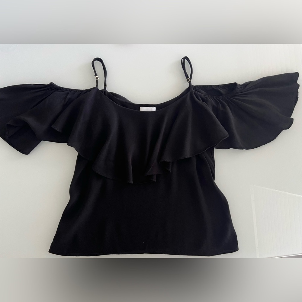 Misa Los Angeles Black Off-Shoulder Ruffle Camisole